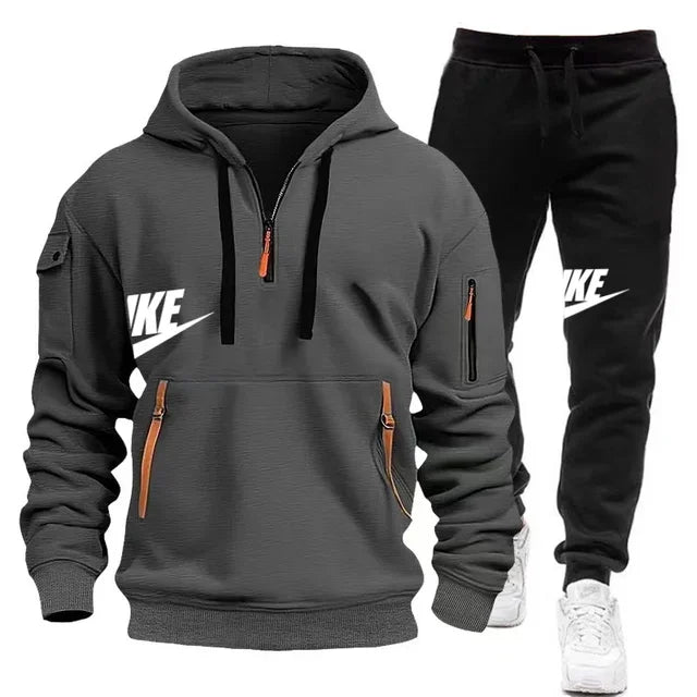 Men's Casual Jogger Sportswear Set with Multi-Pocket Hoodie and Sweatpants. At casualflowshop 