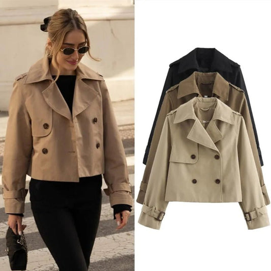 Women’s Cropped Trench Coat – Elegant Short Jacket for Autumn & Winter - CasualFlowshop