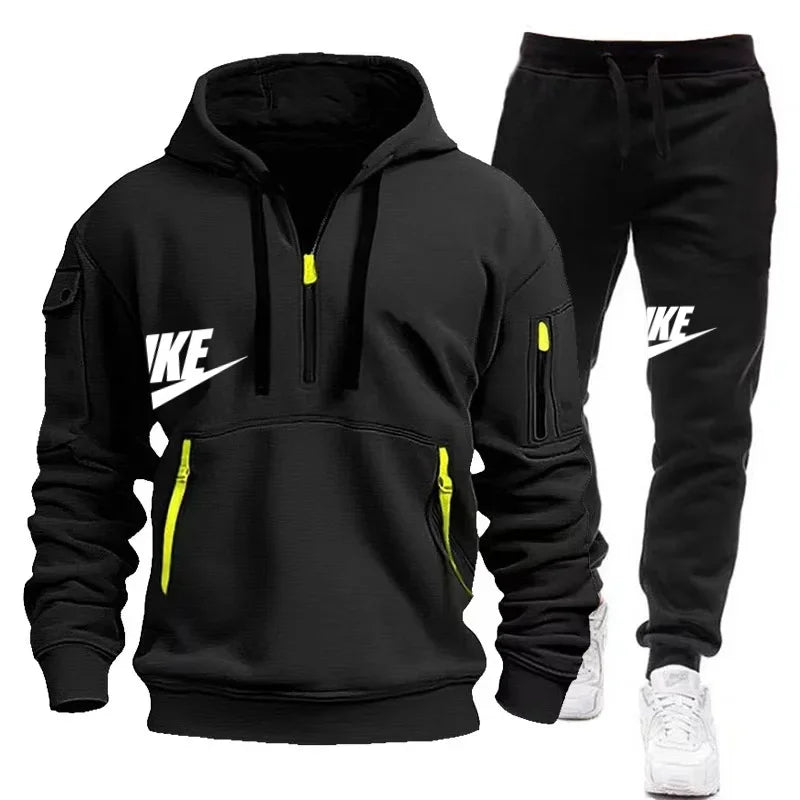 Men's Casual Jogger Sportswear Set with Multi-Pocket Hoodie and Sweatpants. At casualflowshop 