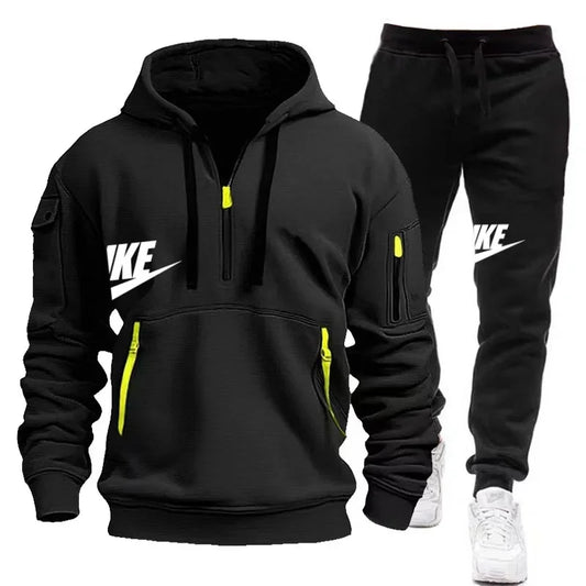 Men's Casual Jogger Sportswear Set with Multi-Pocket Hoodie and Sweatpants. At casualflowshop 