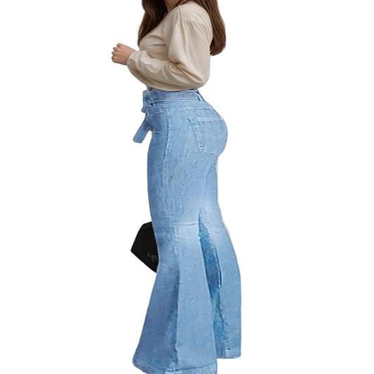 women’s high waisted flare jeans light wash denim