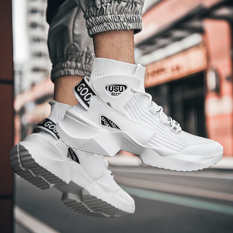 Men’s Streetwear Sock Sneakers – White & Red High - Tops - CasualFlowshop