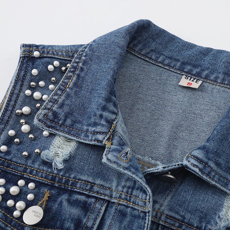 Women's Beaded Loose Denim Vest - CasualFlowshop