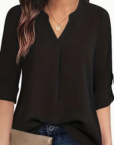 Chic V-Neck Blouse – Elegant Casual Long Sleeve Top for Women - CasualFlowshop
