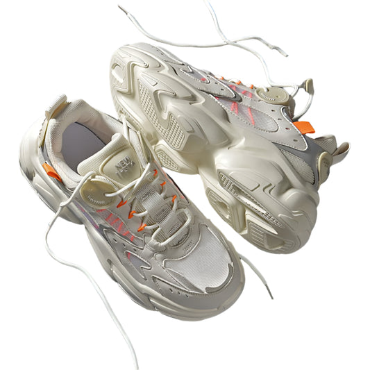Men's Fashion Running Shoes – Stylish PU sneakers with breathable design and available in Black, White, and Beige.