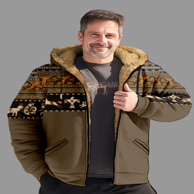 Men's Random Print Hooded Polyester Coat for Fall & Winter (Item ID: XG31763)